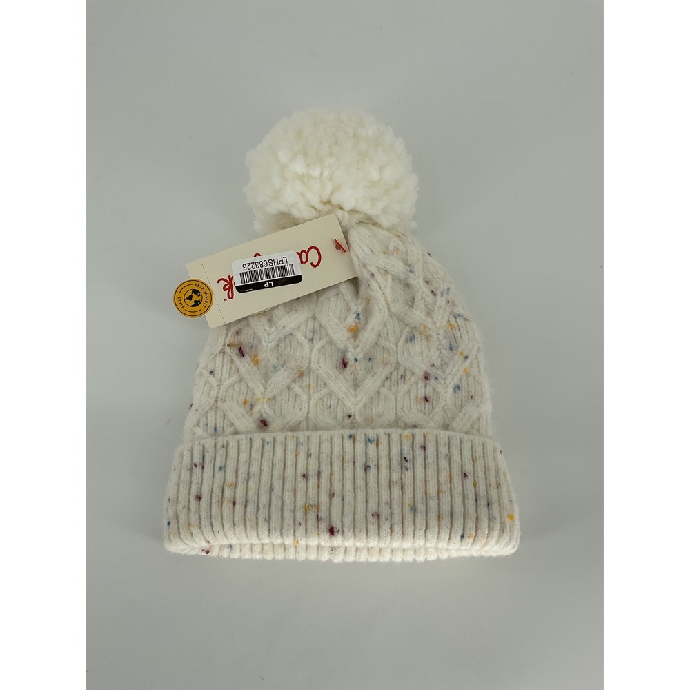 Cat & Jack Toddler Beanie Girls Cream Confetti Cable Knit Pom Hat 12-24M NWT